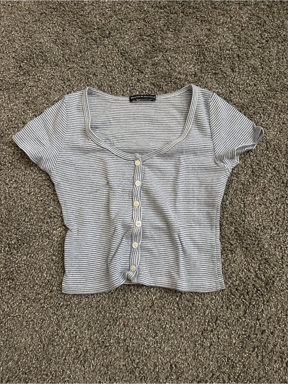 Brandy Melville Gray & White Striped Button Front Scoop Neck Top